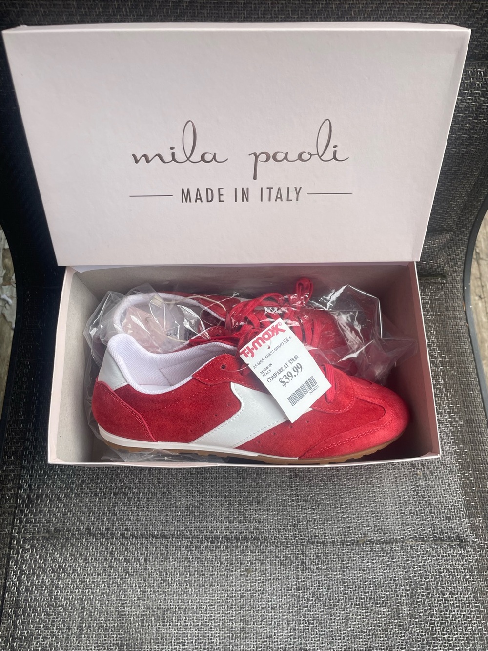 Mila Paoli Red and White Kids Suede Jogger Sneakers